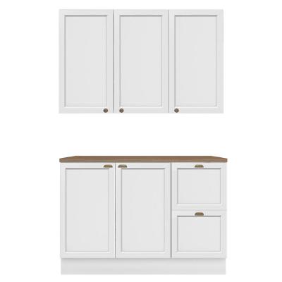 Balcão com Tampo e Armário Aéreo Unna 4 Portas 2 Gavetas MDF MDP 120cm Branco Poliman Móveis