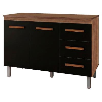 Balcão de Cozinha Bianca 9110x9300 2 Portas 3 Gavetas MDP 120cm Preto Savana Moblis Móveis