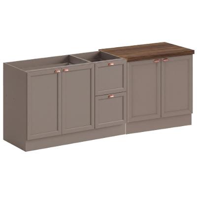Balcão para Pia e Balcão com Tampo Unna 2 Portas 2 Gavetas MDF-MDP 200cm Cinza Poliman Móveis
