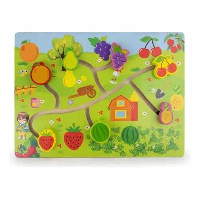 Jogo Labirinto de Madeira YK1033 Educativo Montessori Relação Alimentar Frutas em Mdf Yins Brasil