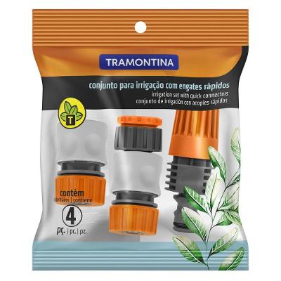 Kit de Irrigação Jardim 4 Peças com Esguicho Regulável Engates Rápidos e Bico Redução Tramontina