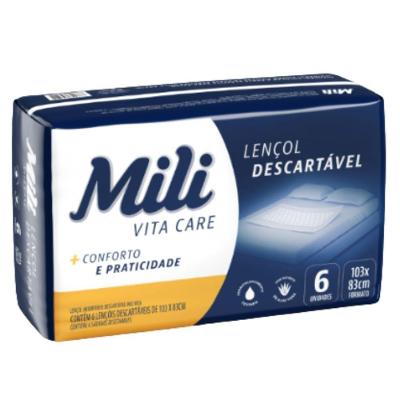 Lençol Descartável Absorvente Mili Vita para Adulto 103x83cm Pacote com 6 Unidades