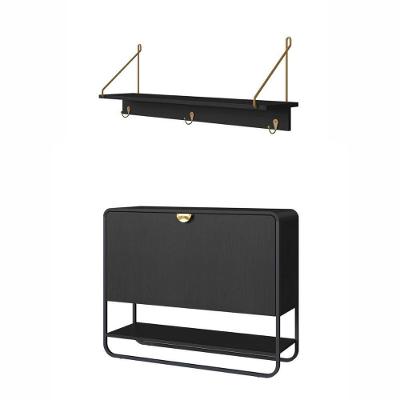 Kit Sapateira Orgânica Luna e Cabideiro com Prateleira Oslo em MDP e Metal para Quarto Preto