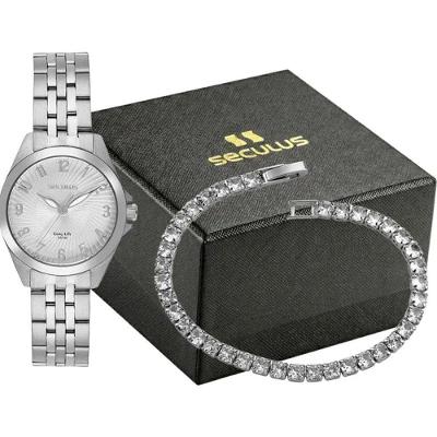 Kit Relógio Feminino 44345L0SKNA2K1 Analógico Aço Inox Prata Séculus