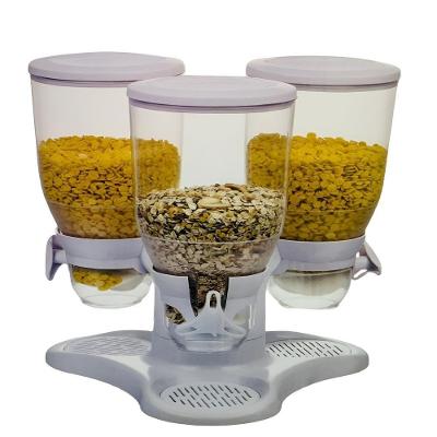 Dispenser de Cereais Triplo Kangur Porta Mantimentos Plástico Giratório Mesa Branco Yeet
