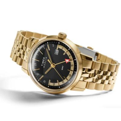 Relógio Masculino Marlin Quartz GMT TW2Y47700 Analógico Pulseira Aço Inox Dourado Iconnect By Timex