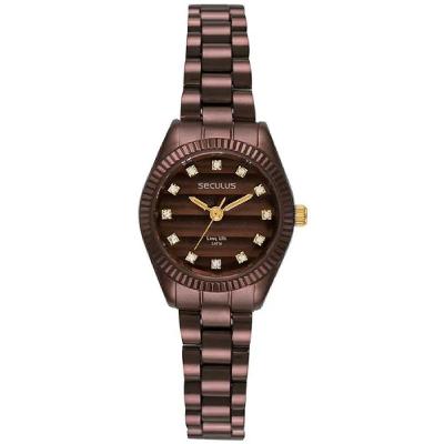 Relógio Feminino 77362LPSVMA3 Analógico Pulseira Aço Inox Marrom Séculus