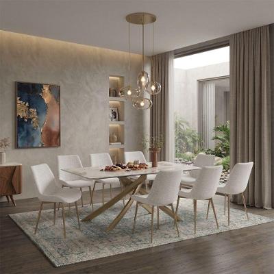 Conjunto de Jantar Lara 8 Lugares Tampo Cerâmico 180cm Base Aço Carbono Bronze Lara Decorações