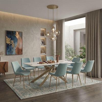 Conjunto de Jantar Lara 8 Lugares Tampo Cerâmica com Cadeiras Linho Verde 180cm Lara Decorações