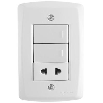 Conjunto 4x2 Lux2 com 2 Interruptores Simples 10A 250V e Tomada 2P Universal Branco Tramontina
