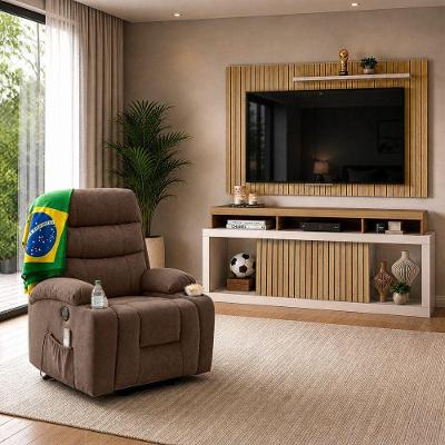 Combo Rack Painel Life com Poltrona de Massagem Estofada Marrom Confort