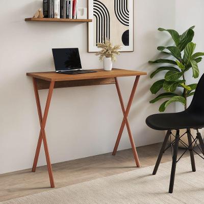 Mesa de Escritório X para Trabalho Estrutura em Ferro 90cm Amêndoa UP Home