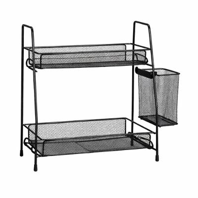 Organizador Aramado Multiuso 2 Andares em Metal com Suporte Lateral para Cozinha e Banheiro Preto