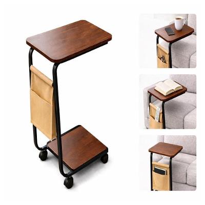 Mesa Lateral Multifuncional com Rodinhas Porta Revistas Retangular Tampo MDF Aço Yeet