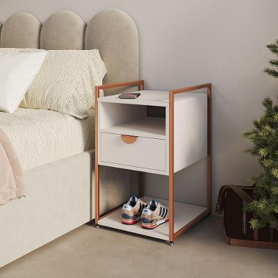 Mesa de Cabeceira Industrial Tókio com Gavetas em Ferro Cobre Tampo Branco UP Home