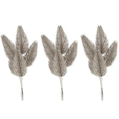 Galho Decorativo Natalino Jogo 3 Unidades Pick Pinheiro Champanhe Fosco 14cm Yangzi