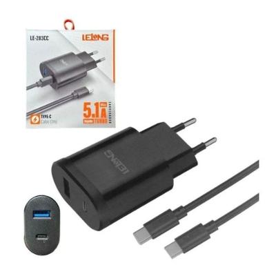Fonte Carregador Rápida MDM para Celular 20W Preto com Cabo Type-C e Cabo Lightning