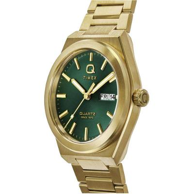 Relógio Masculino Q Timex Continental Day Date TW2Y35100 Analógico Pulseira Aço Inox Dourado