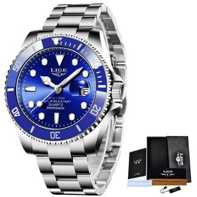 Relógio Masculino 10045 Analógico à Prova D'água Prata Azul com Estilo Moderno Lige