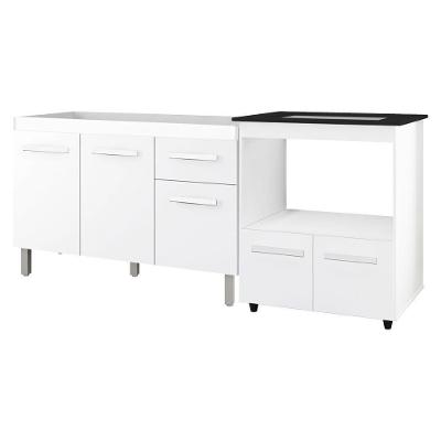 Kit Balcão para Pia e Cooktop 5 Bocas 5 Portas MDP 193cm Branco Moblis Móveis