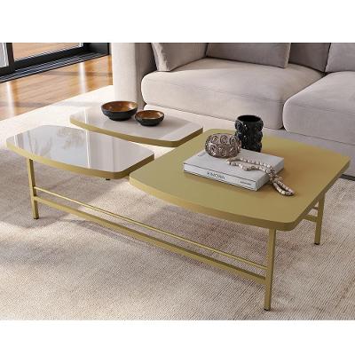 Mesa de Centro Lile Luxo Retangular Mdf Usinado com Pés de Ferro 109cm Dourado Movelove