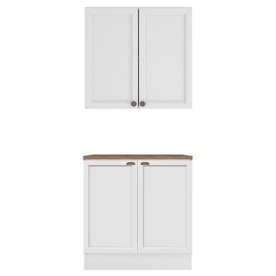 Balcão com Tampo e Armário Aéreo Unna 4 Portas MDF MDP 80cm Branco Poliman Móveis