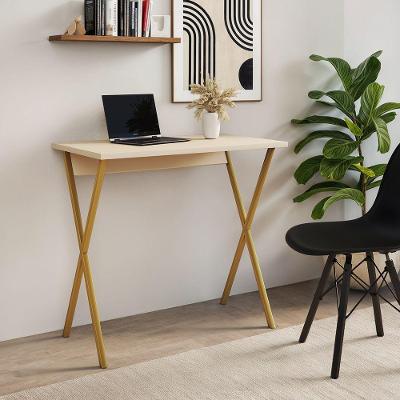 Mesa para Computador X Estrutura em Ferro 90cm Dourado com Tampo Off White UP Home