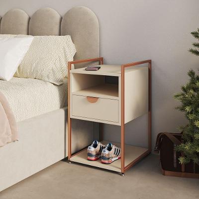 Mesa de Cabeceira Tókio com Gavetas em Ferro Cobre Tampo Off White UP Home