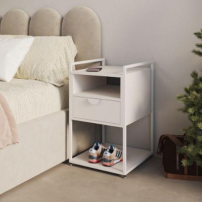 Mesa de Cabeceira Tókio com Gavetas em Ferro Branco para Quarto UP Home