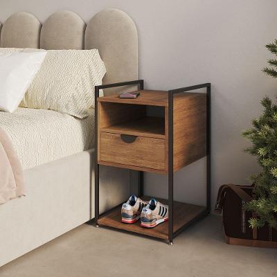 Mesa de Cabeceira Tókio 2 Gavetas Ferro Preto Estilo Industrial Amêndoa UP Home