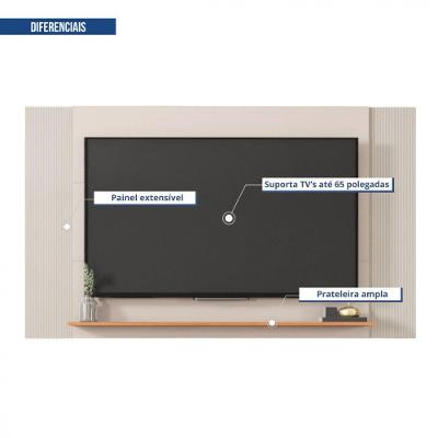 Kit Painel Mondrian com Poltrona Aero Couro Sintético Bege-cinza para Sala Caemmun Móveis