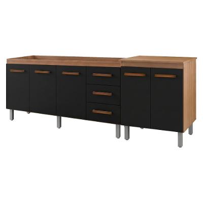 Kit Balcão para Pia 160cm e Multiuso 2 Portas 3 Gavetas Savana Preto MDF-MDP Moblis Móveis