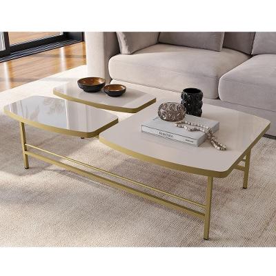 Mesa de Centro Lile Luxo Retangular Mdf Pés de Ferro 109cm Off White Dourado Movelove