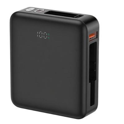 Power Bank MDM Compacto com Indicador de Carga e Cabos Lightning e USB C Preto
