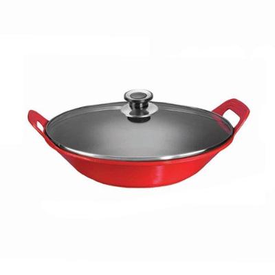 Panela de Ferro Fundido para Risoto Chef 5L com Tampa de Vidro 36cm Vermelho Panela Mineira