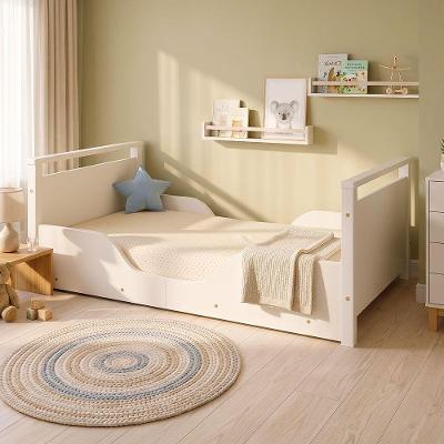 Mini Cama Infantil Montessoriana com Pés de Madeira com Colchão em Mdf Branco