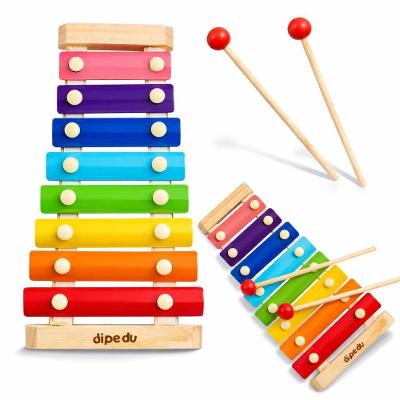 Xilofone Infantil 8 Notas Madeira Colorido Educativo Musical com Baquetas Kit 3 Unidades BRW