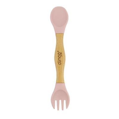 Talher Infantil Duplo de Bambu e Silicone Clingo Sustentável Rosa Brasgroup