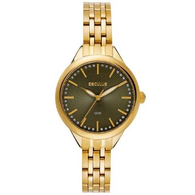 Relógio Feminino 44349LPSVDS2 Analógico Pulseira Aço Inox Dourado Mostrador Verde Séculus