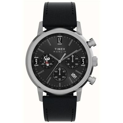 Relógio Masculino Timex X Peanuts Marlin Chronograph TW2Y48500 Couro Preto com Snoopy Iconnect By