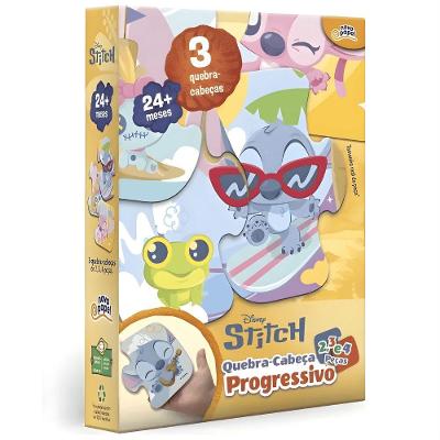 Quebra-Cabeça Progressivo Stitch Infantil de 3 Níveis 2 3 e 4 Peças