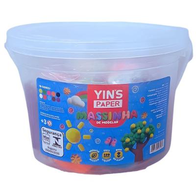 Massinha para Modelar Escolar Yins Brasil YP7861 Balde com 10 Cores Tipo Soft