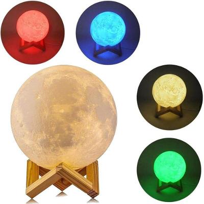 Luminária 3D Lua Cheia 19cm 7 Cores Led Infantil Touch Usb para Quarto e Sala