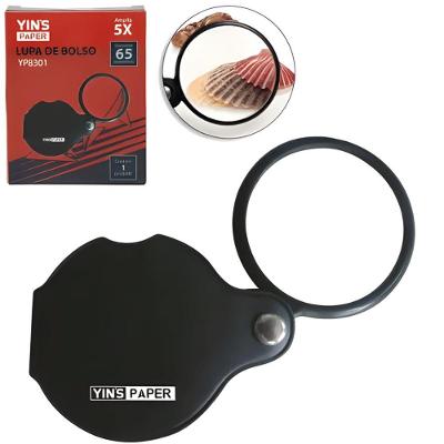 Lupa de Bolso Yins Brasil YP8301 Lente de Vidro 65mm 5x Ampliação