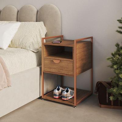 Mesa de Cabeceira Tókio com Gavetas em Ferro Cobre Tampo Amêndoa UP Home
