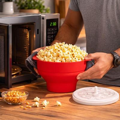 Pipoqueira de Silicone para Micro-ondas 3L Dobrável sem Óleo com Tampa para Pipoca Rápida