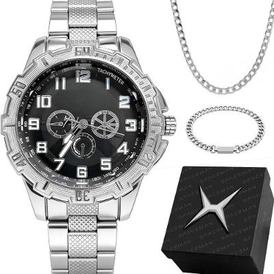 Kit Relógio Masculino Orizom Spaceman X 2026 Aço Inox Prata com Cordão e Pulseira