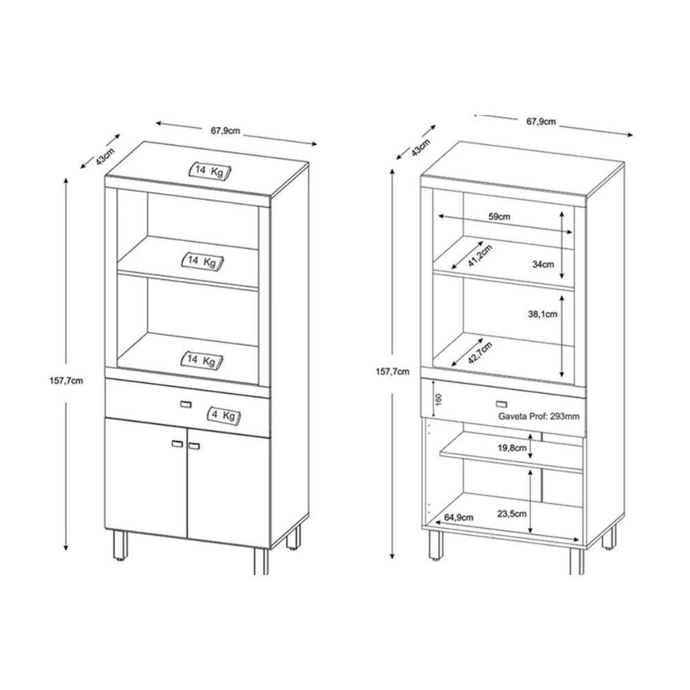 Paneleiro de Cozinha  BL-3305 c/ 2 Portas e 1 Gaveta (1 Forno) 68cm Branco - Tecno Mobili - 3