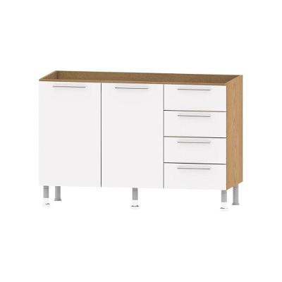 Armário Balcão de Cozinha Aspen 2 Portas 4 Gavetas 120cm Carvalho e Branco Ditália Móveis