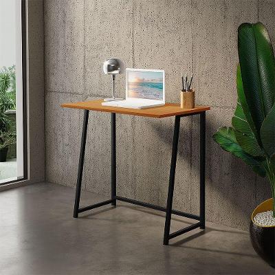 Escrivaninha Dobrável Pé de Ferro Preto Tampo Canela Industrial 80cm Aço Marrom